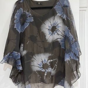 Blue grey brown polyester top with underline tank